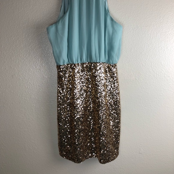XTaren Teal & Gold Sequin Cocktail Dress L - Picture 2 of 8